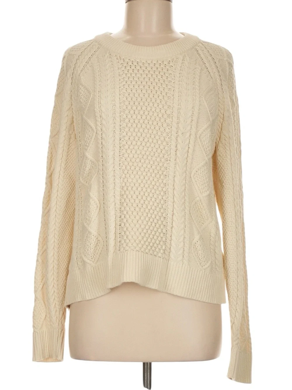 J. Crew Cable Knit Crewneck Sweater Medium Cream Relaxed Fit Fisherman Preppy